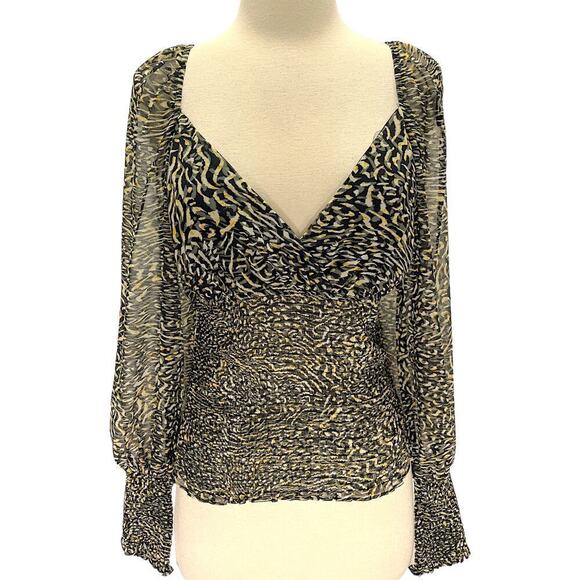 Steve Madden Shannon Chiffon Smocked Blouse Long Sleeve Black Womens Size M NWT - Picture 3 of 13